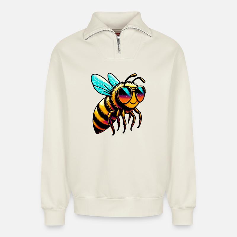 Biene - Relaxed Unisex Organic Half Zip Sweatshirt – von SPREAD - Naturweiß