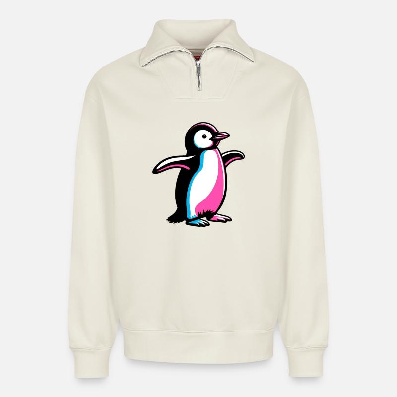 Pinguin - Relaxed Unisex Organic Half Zip Sweatshirt – von SPREAD - Naturweiß