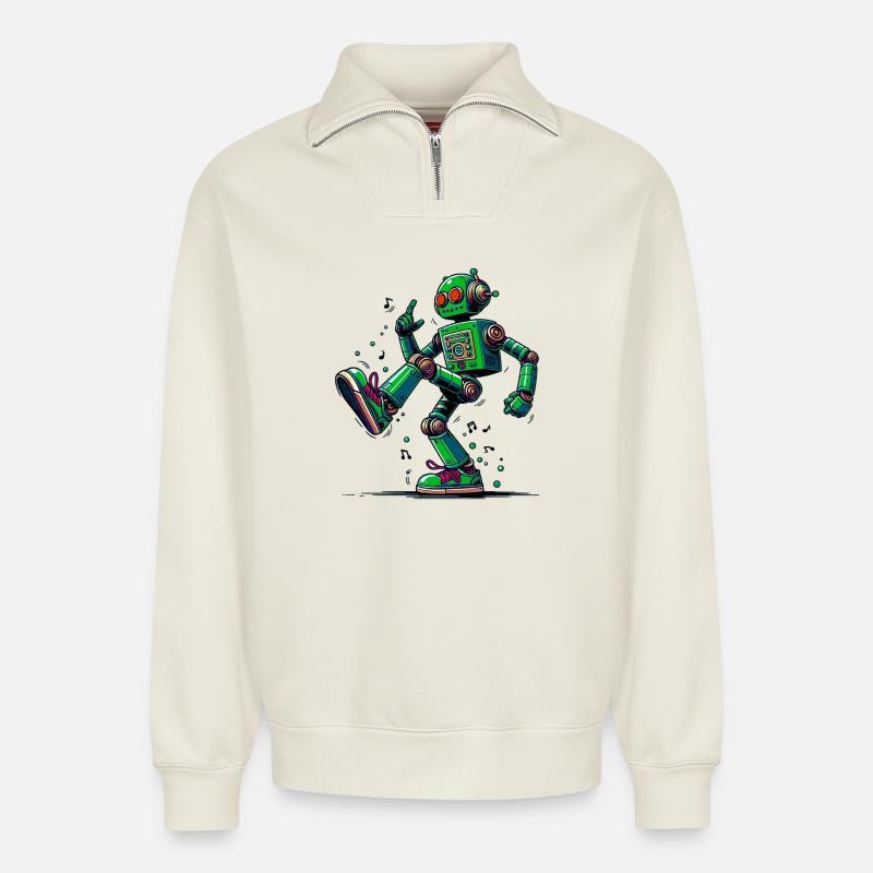 Extraterrestrial alien robot dances - Relaxed Unisex Organic Half Zip Sweatshirt – by SPREAD - off white