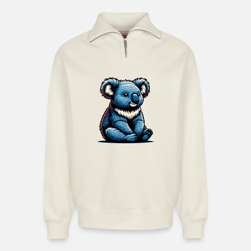 Koala - Relaxed Unisex Organic Half Zip Sweatshirt – von SPREAD - Naturweiß