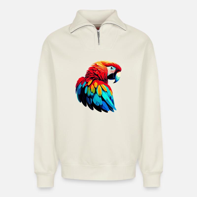 Perroquet - Sweat unisexe décontracté en coton biologique à demi-zip – de SPREAD - blanc cassé