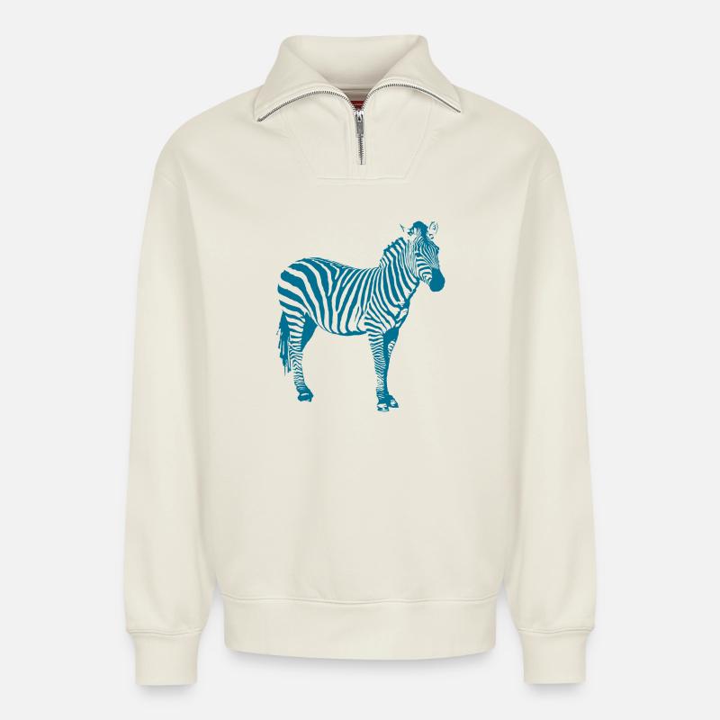 Zebra - Relaxed Unisex Organic Half Zip Sweatshirt – by SPREAD - off white