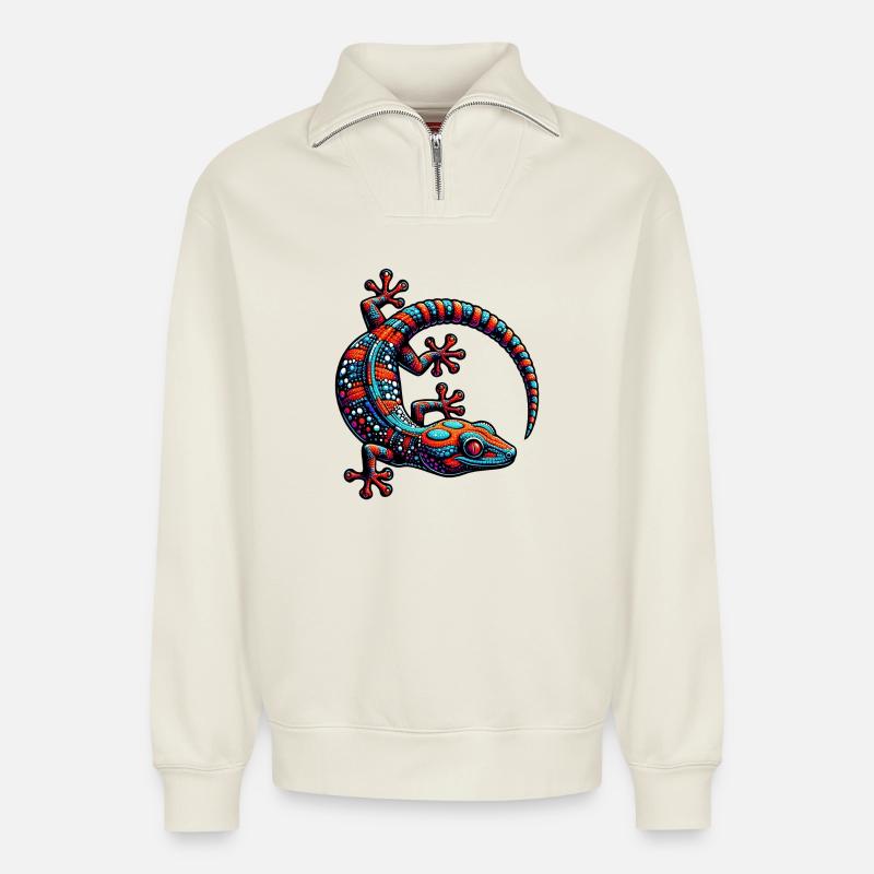 Gecko - Relaxed Unisex Organic Half Zip Sweatshirt – von SPREAD - Naturweiß