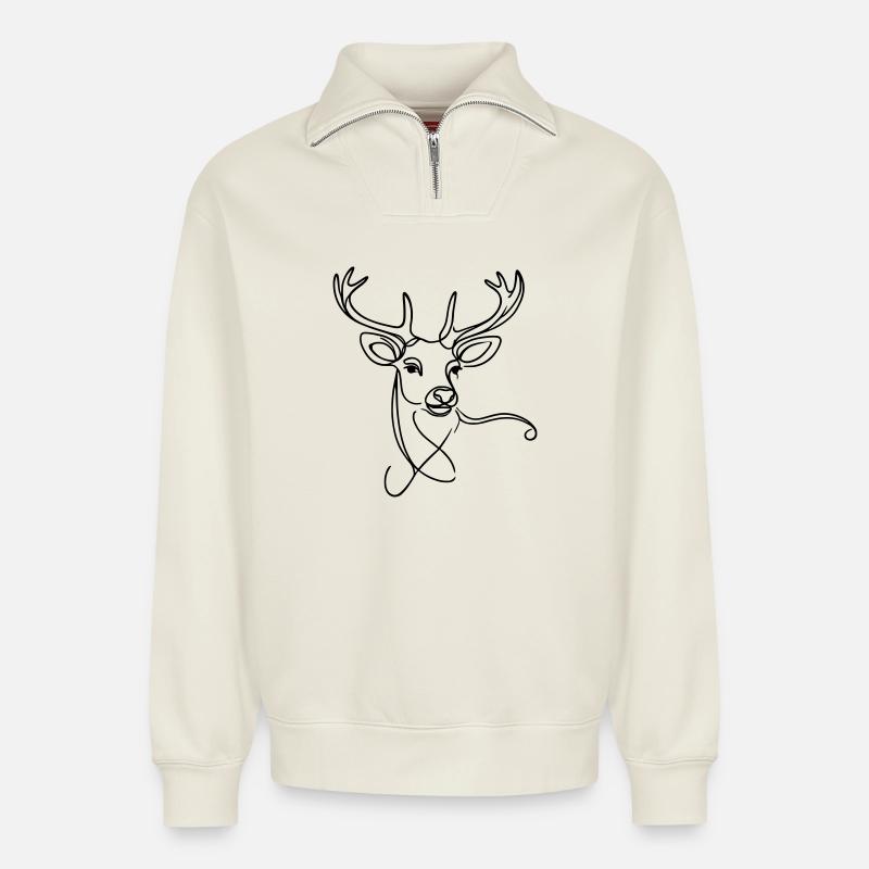 Deer black - Relaxed Unisex Organic Half Zip Sweatshirt – by SPREAD - off white