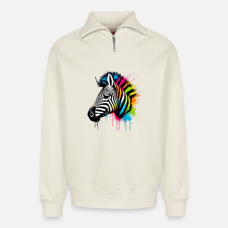 Zebra - Relaxed Unisex Organic Half Zip Sweatshirt – by SPREAD - off white