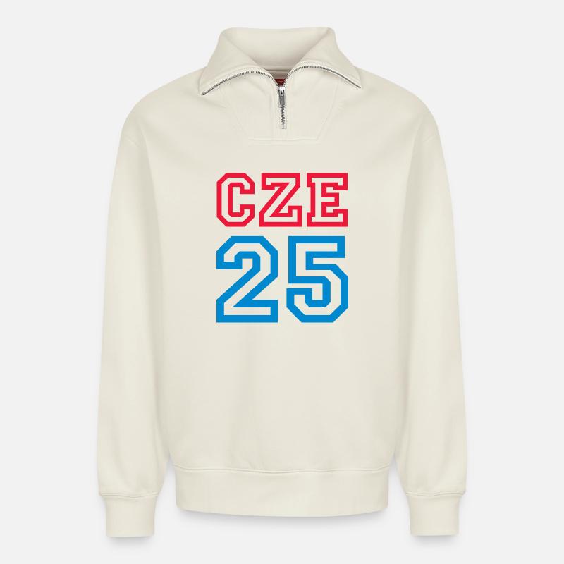 TSCHECHIEN, République tchèque - Sweat unisexe décontracté en coton biologique à demi-zip – de SPREAD - blanc cassé