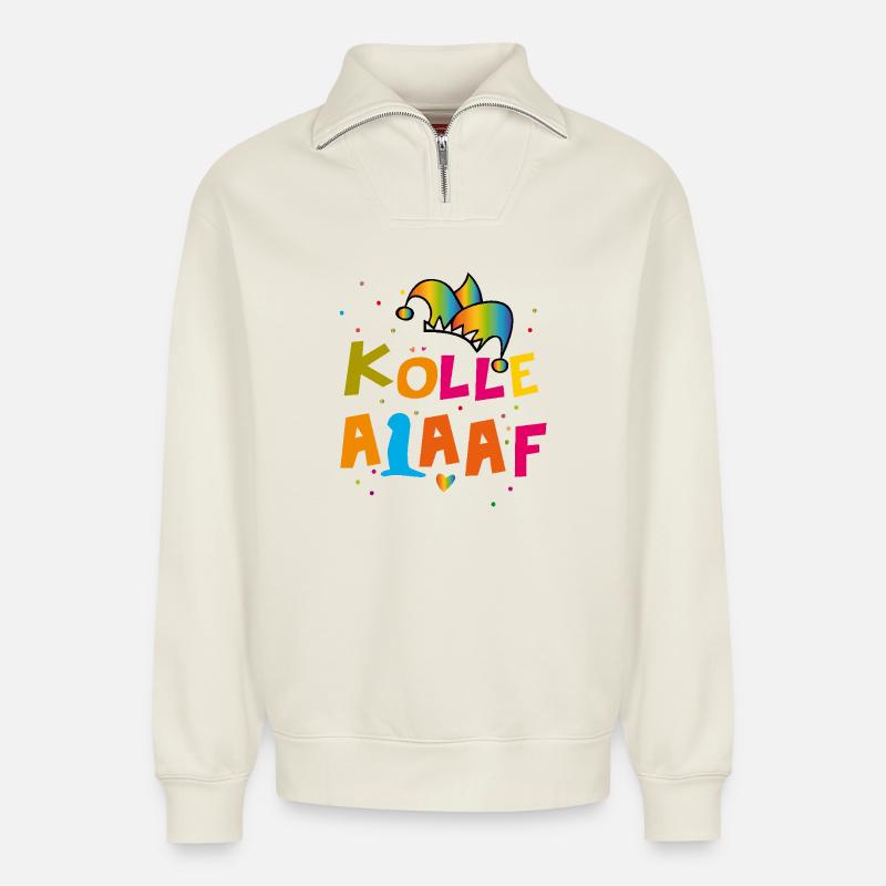 Carnaval de Kölle Alaaf - Sweat unisexe décontracté en coton biologique à demi-zip – de SPREAD - blanc cassé