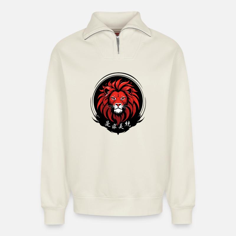 majestätischer roter Löwe - Relaxed Unisex Organic Half Zip Sweatshirt – von SPREAD - Naturweiß