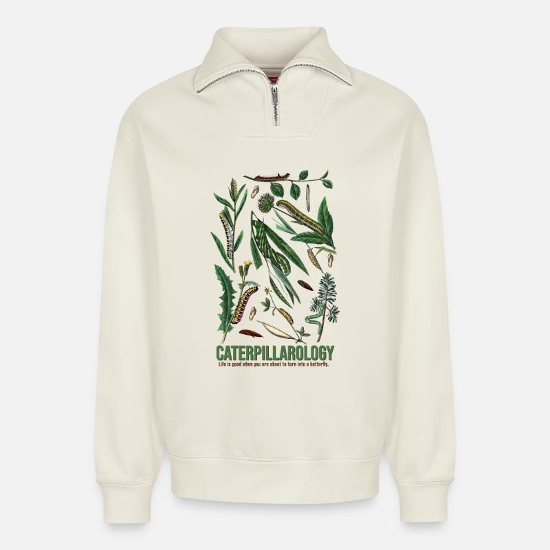 Caterpillarology Nature Study - Relaxed Unisex Organic Half Zip Sweatshirt – von SPREAD - Naturweiß