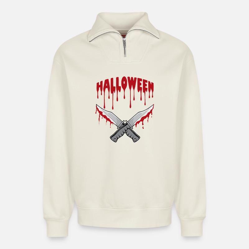 Halloween - Relaxed Unisex Organic Half Zip Sweatshirt – von SPREAD - Naturweiß