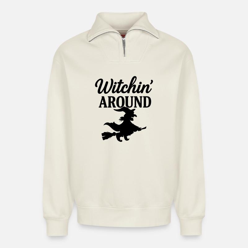 Witchin' Around - Relaxed Unisex Organic Half Zip Sweatshirt – by SPREAD - off white
