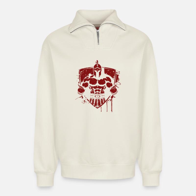 Krieger in Rüstung mit Schild - Relaxed Unisex Organic Half Zip Sweatshirt – von SPREAD - Naturweiß