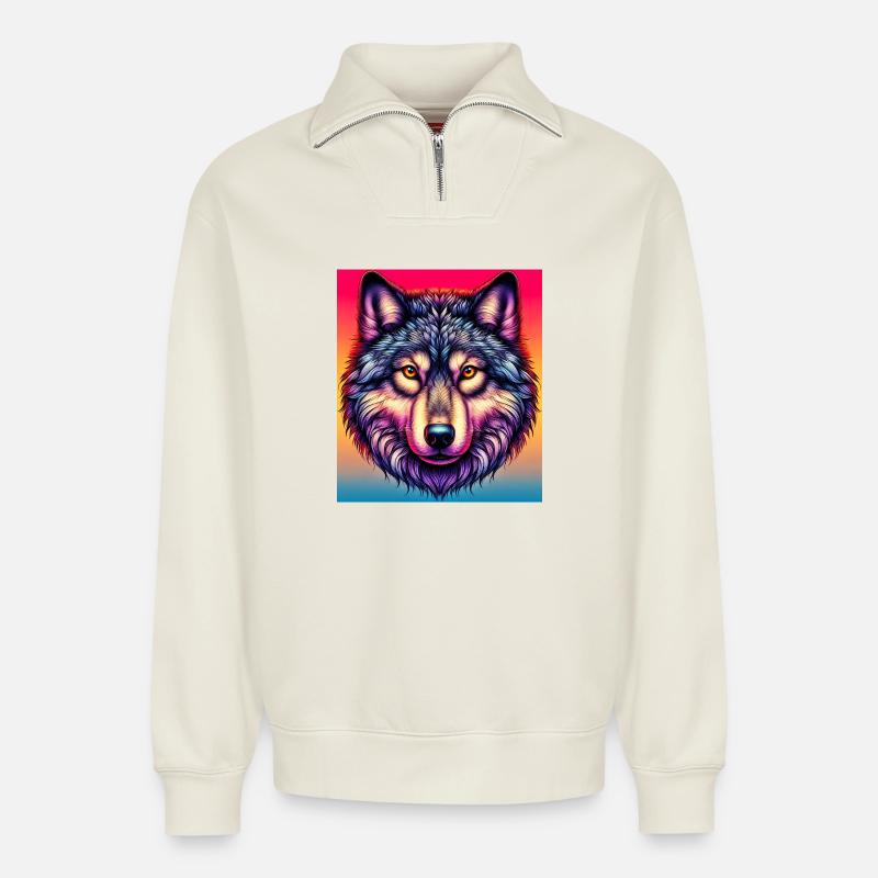 Wolf - Relaxed Unisex Organic Half Zip Sweatshirt – by SPREAD - off white