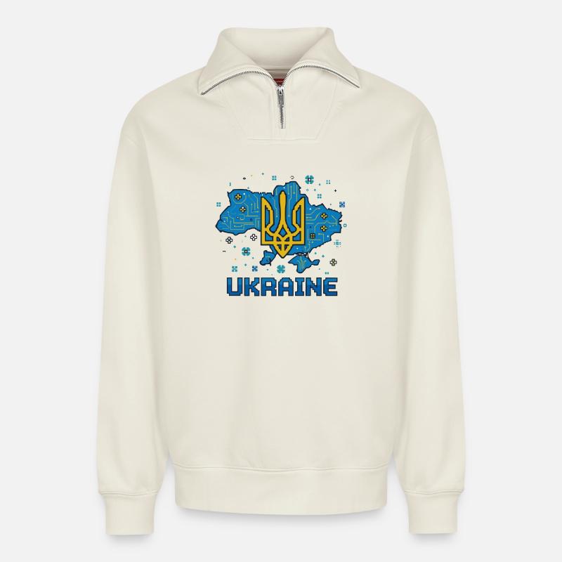 Circuit Ukraine Trident - Relaxed Unisex Organic Half Zip Sweatshirt – von SPREAD - Naturweiß