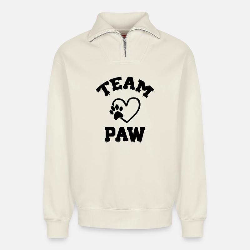 Team Paw - Relaxed Unisex Organic Half Zip Sweatshirt – von SPREAD - Naturweiß