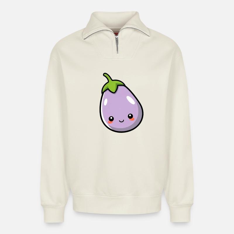 eggplant - Relaxed Unisex Organic Half Zip Sweatshirt – by SPREAD - off white