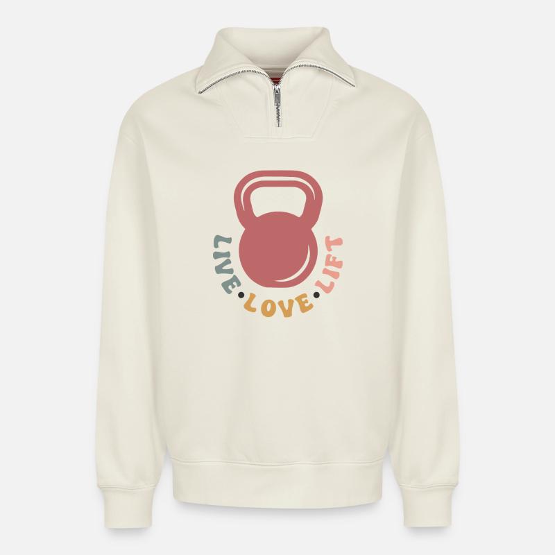 Kettlebell One Love - Relaxed Unisex Organic Half Zip Sweatshirt – von SPREAD - Naturweiß