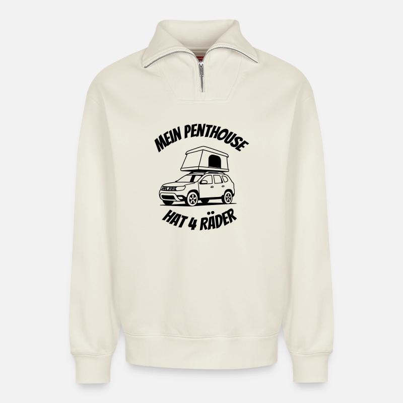Dachzelt - mein Penthouse - Relaxed Unisex Organic Half Zip Sweatshirt – von SPREAD - Naturweiß