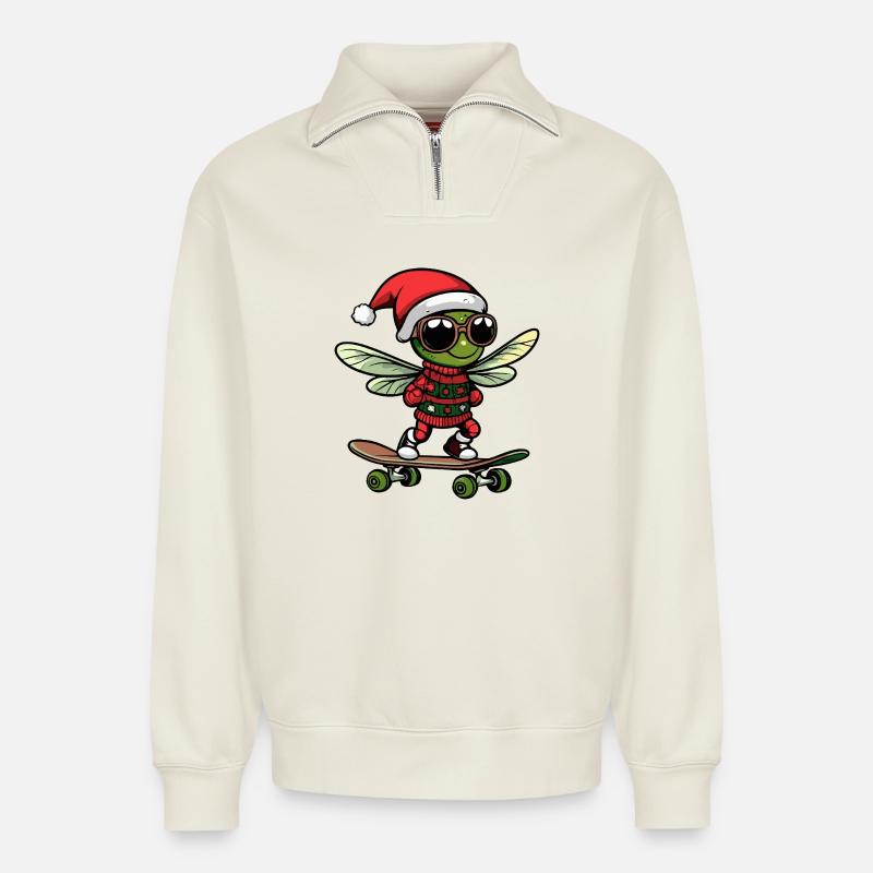 Libelle Weihnachten Lustig - Relaxed Unisex Organic Half Zip Sweatshirt – von SPREAD - Naturweiß