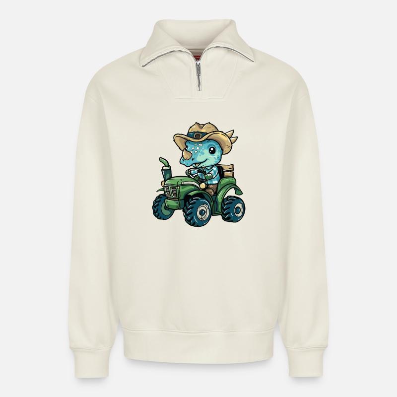 Dinosaurier triceratops Traktor Farmer - Relaxed Unisex Organic Half Zip Sweatshirt – von SPREAD - Naturweiß