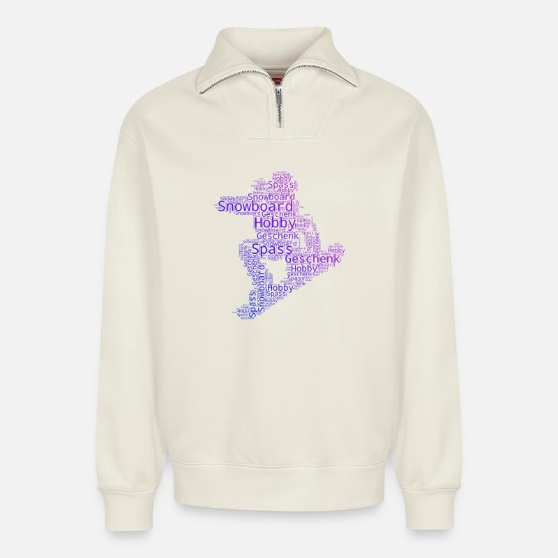 Coole Snowboard Inspiration - Relaxed Unisex Organic Half Zip Sweatshirt – von SPREAD - Naturweiß