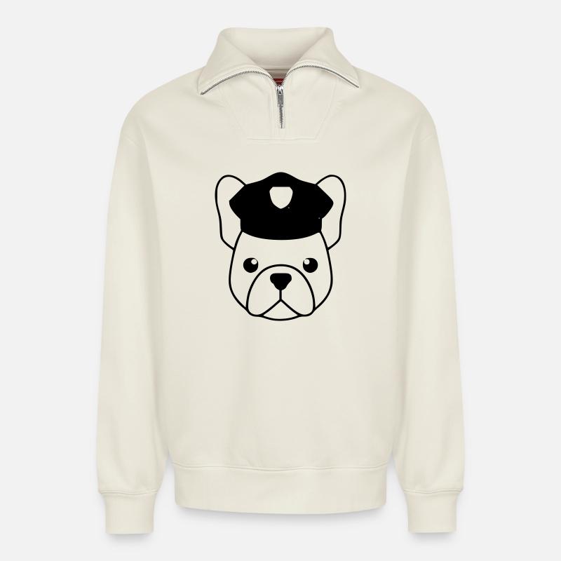 Frenchie Polizist Cop Kopf - Relaxed Unisex Organic Half Zip Sweatshirt – von SPREAD - Naturweiß