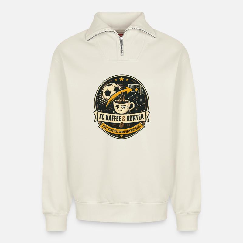 FC Kaffee & Konter - Relaxed Unisex Organic Half Zip Sweatshirt – von SPREAD - Naturweiß