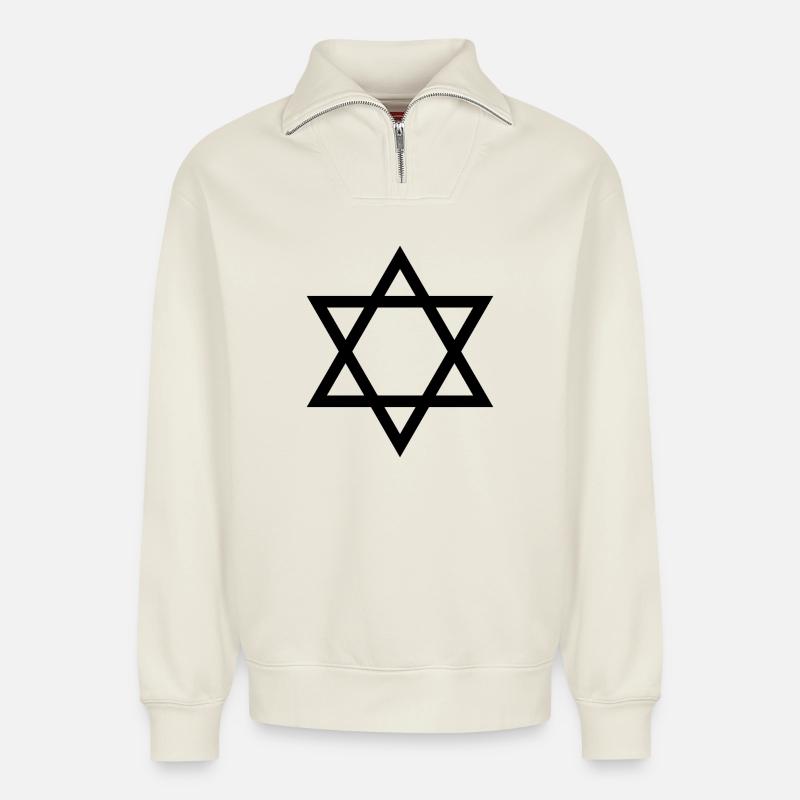 Davidkreuz - Relaxed Unisex Organic Half Zip Sweatshirt – von SPREAD - Naturweiß