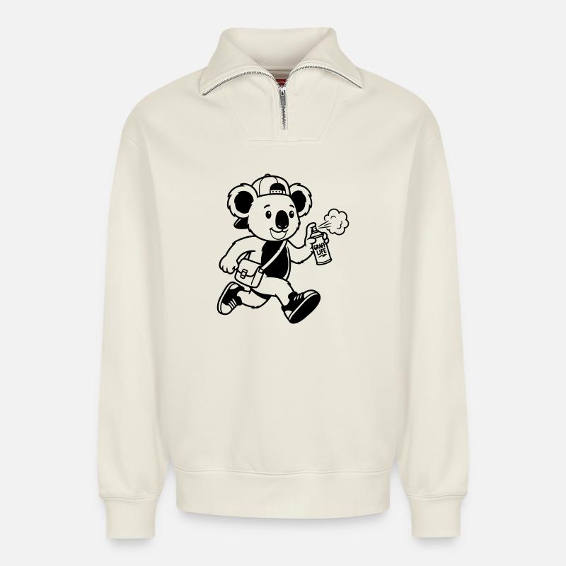 graffiti - Sweat unisexe décontracté en coton biologique à demi-zip – de SPREAD - blanc cassé