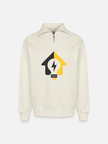 Electric Home Light Bulb Logo - Relaxed Unisex Organic Half Zip Sweatshirt – by SPREAD - off white
