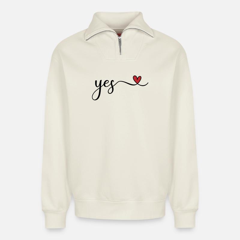 yes - Relaxed Unisex Organic Half Zip Sweatshirt – by SPREAD - off white