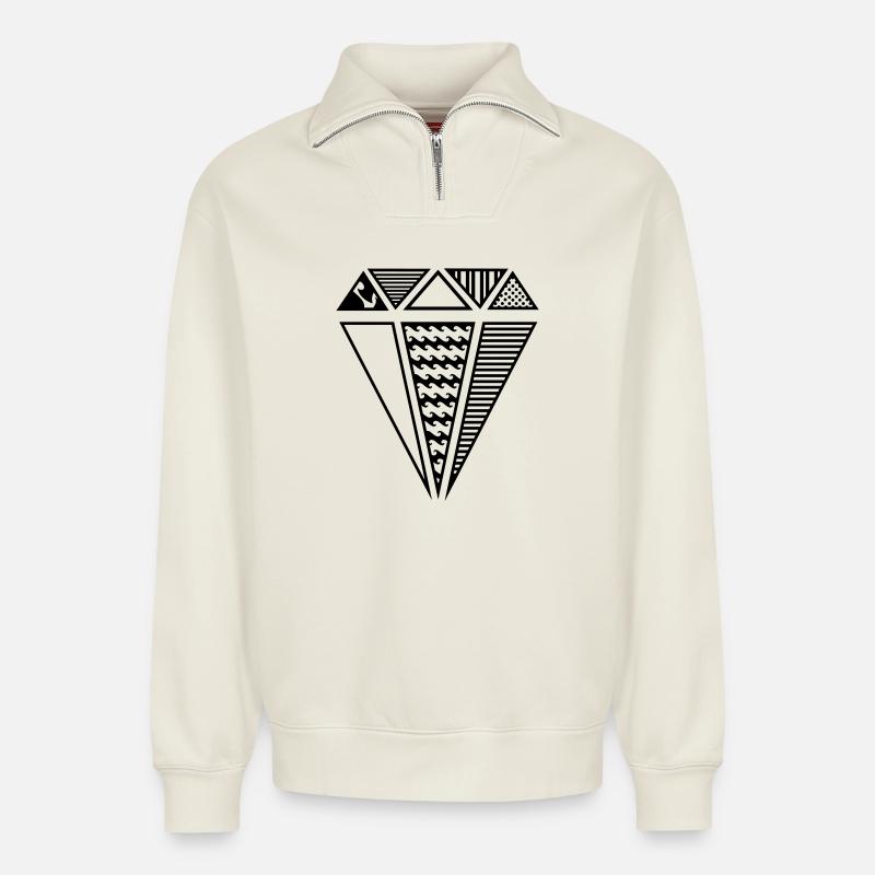 Diamant mit Muster - Relaxed Unisex Organic Half Zip Sweatshirt – von SPREAD - Naturweiß