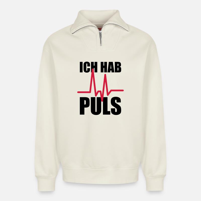 Ich hab Puls - Relaxed Unisex Organic Half Zip Sweatshirt – von SPREAD - Naturweiß