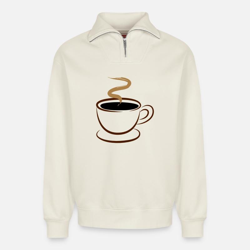 coffee - Relaxed Unisex Organic Half Zip Sweatshirt – by SPREAD - off white
