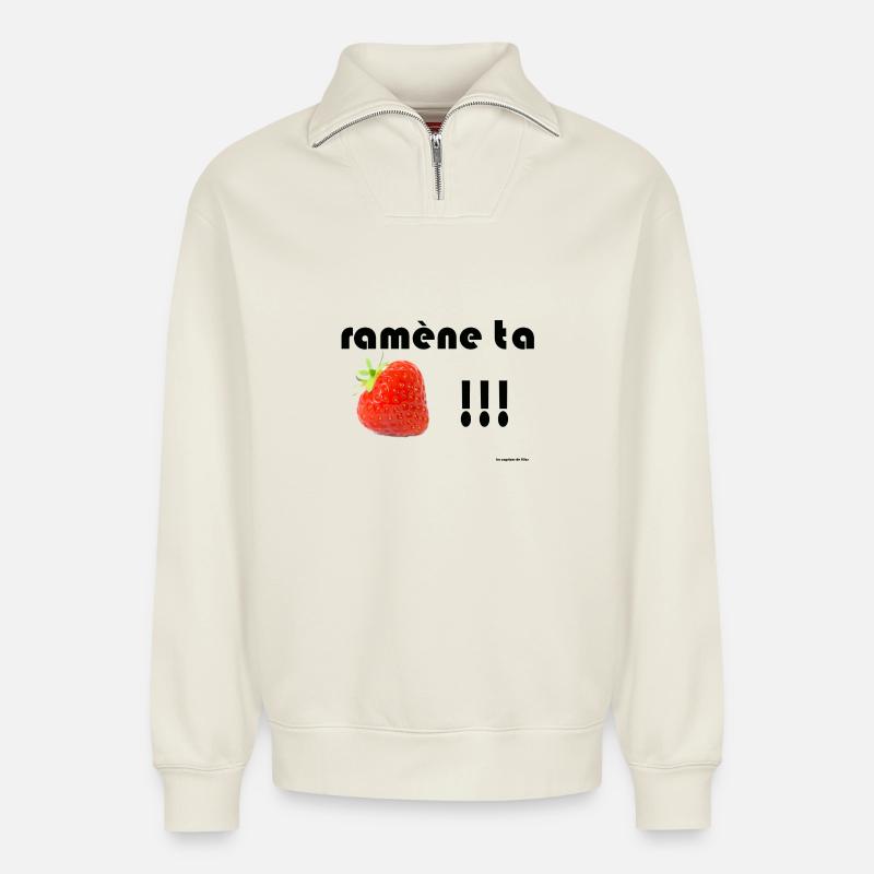 Sichern Sie Ihre Erdbeeren - Relaxed Unisex Organic Half Zip Sweatshirt – von SPREAD - Naturweiß