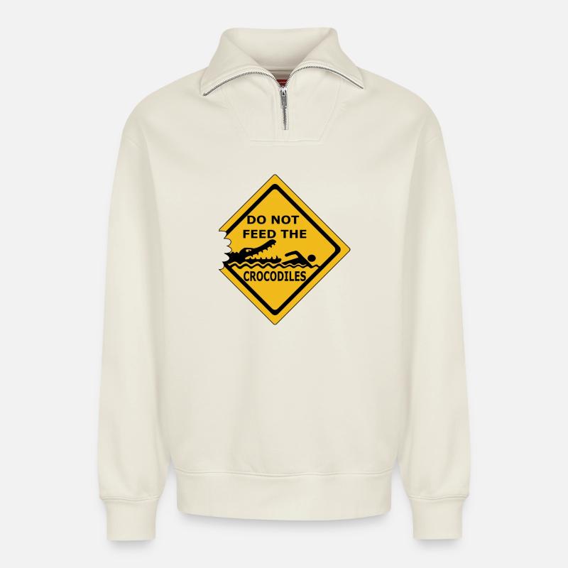 Füttern Sie keine Krokodile - Relaxed Unisex Organic Half Zip Sweatshirt – von SPREAD - Naturweiß