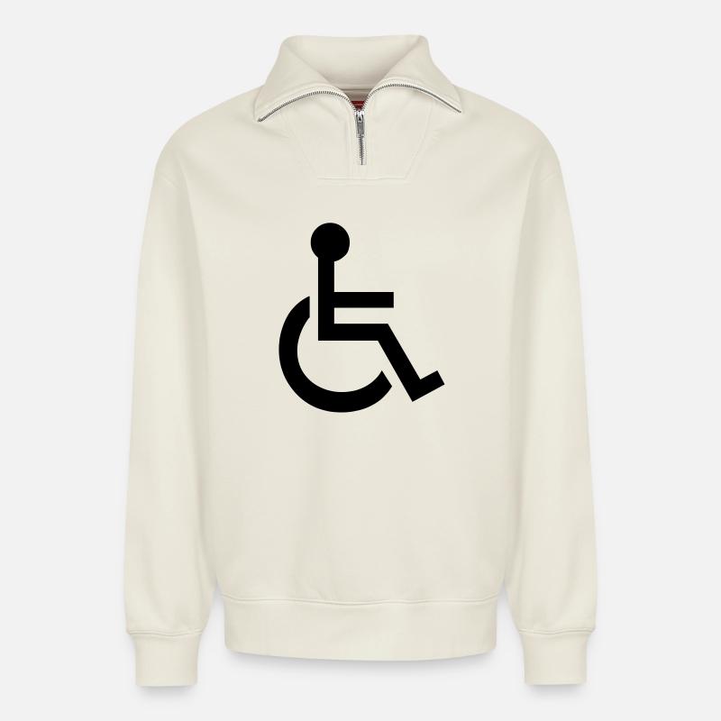 Behindertengerechter Symbol - Relaxed Unisex Organic Half Zip Sweatshirt – von SPREAD - Naturweiß