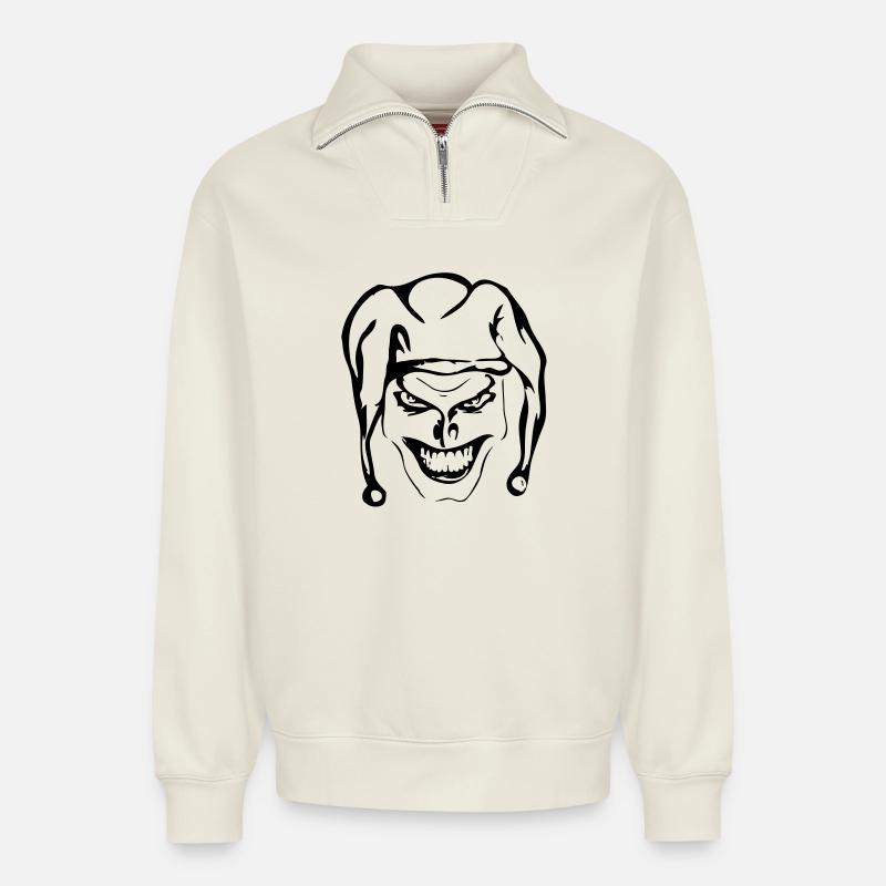 Evil joker - Relaxed Unisex Organic Half Zip Sweatshirt – by SPREAD - off white