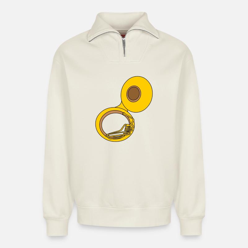 Sousaphon - Relaxed Unisex Organic Half Zip Sweatshirt – von SPREAD - Naturweiß