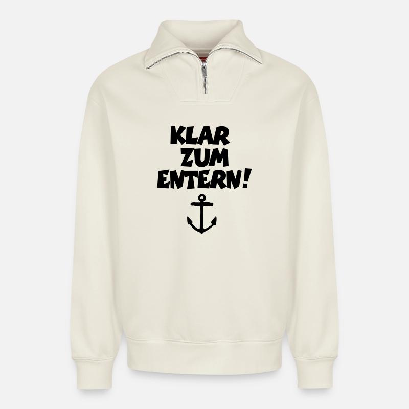 Stand by to board! - Relaxed Unisex Organic Half Zip Sweatshirt – by SPREAD - off white