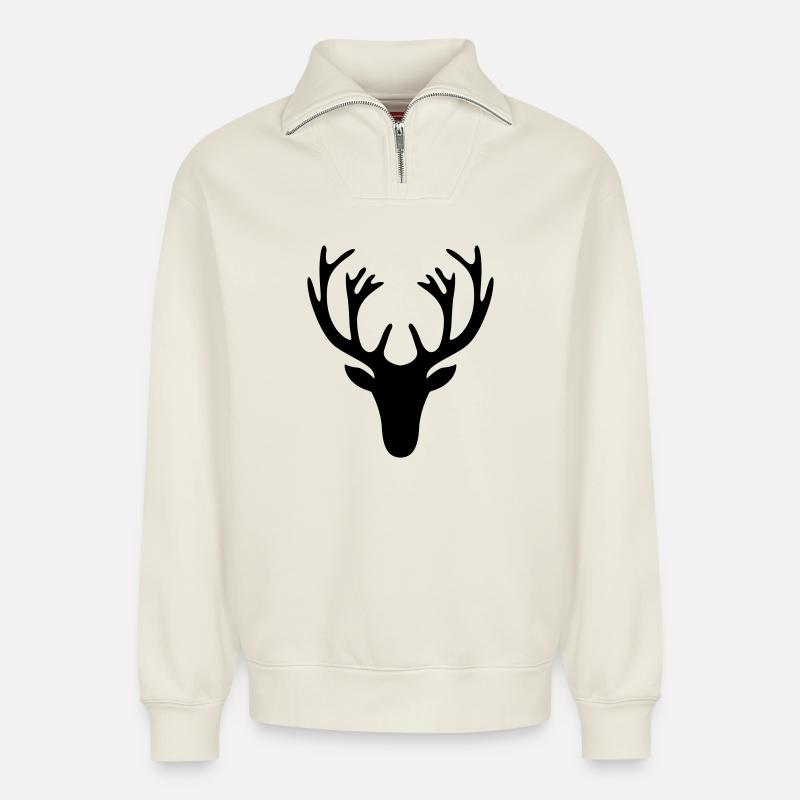 Hirschgeweih - Relaxed Unisex Organic Half Zip Sweatshirt – von SPREAD - Naturweiß