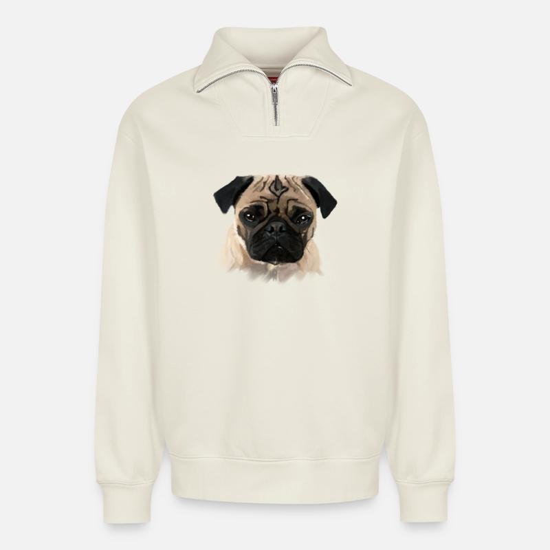 mops - Sweat unisexe décontracté en coton biologique à demi-zip – de SPREAD - blanc cassé