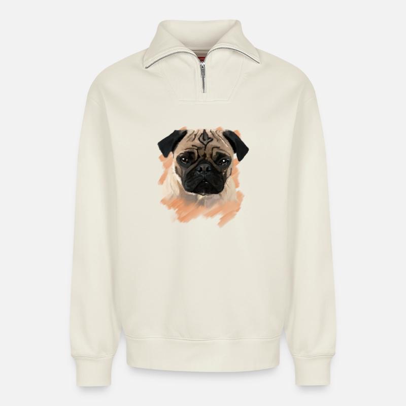 mops - Relaxed Unisex Organic Half Zip Sweatshirt – by SPREAD - off white