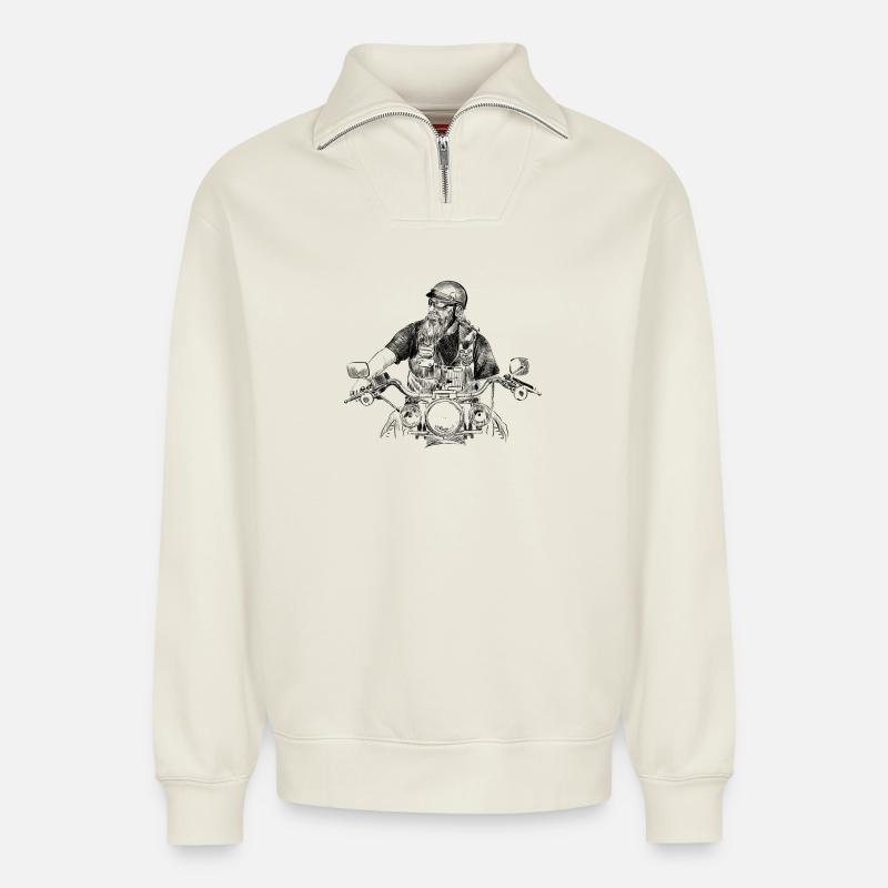 biker - Sweat unisexe décontracté en coton biologique à demi-zip – de SPREAD - blanc cassé