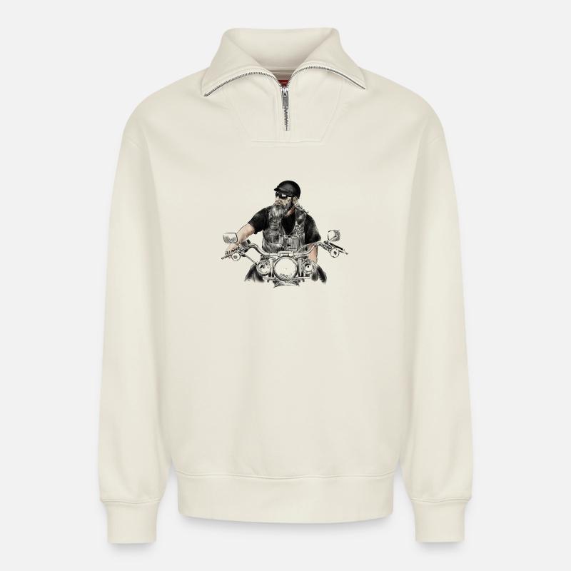 biker - Sweat unisexe décontracté en coton biologique à demi-zip – de SPREAD - blanc cassé