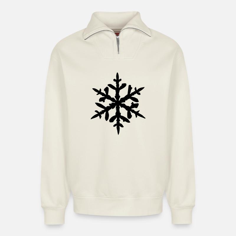 Flocon de neige - Sweat unisexe décontracté en coton biologique à demi-zip – de SPREAD - blanc cassé