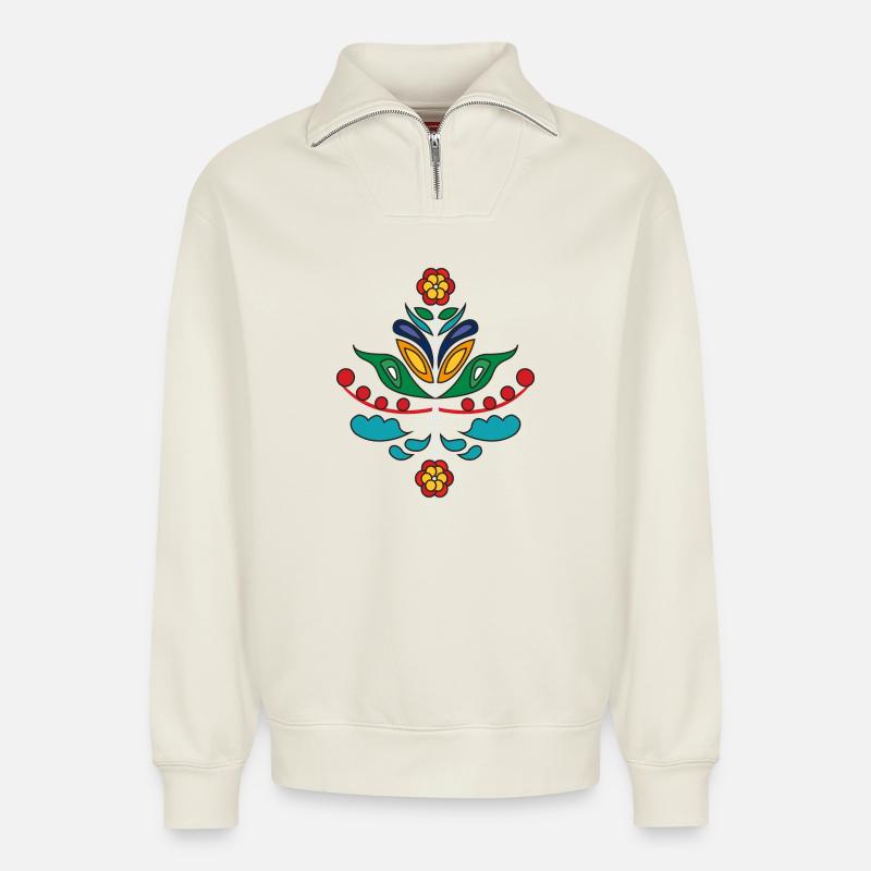Kurbits in Farbe - Relaxed Unisex Organic Half Zip Sweatshirt – von SPREAD - Naturweiß