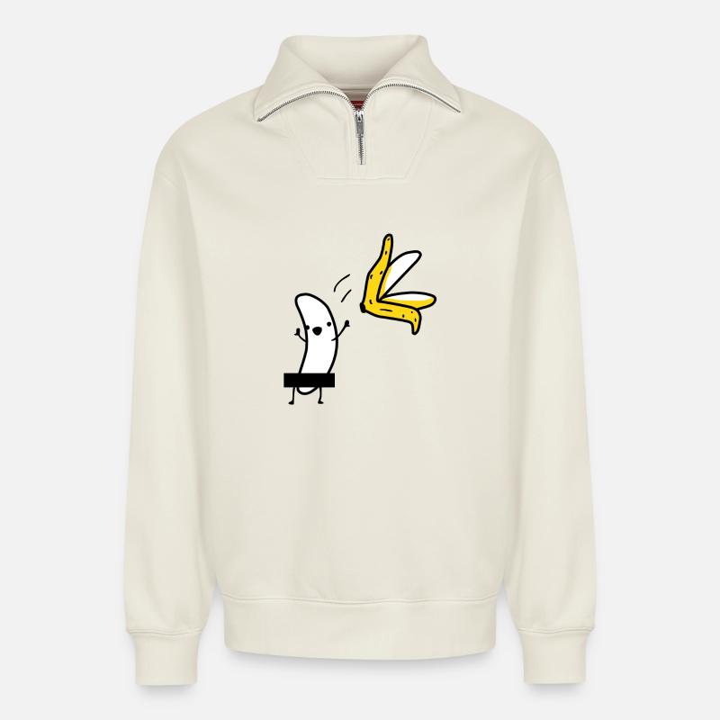 Striptease Banane - Relaxed Unisex Organic Half Zip Sweatshirt – von SPREAD - Naturweiß