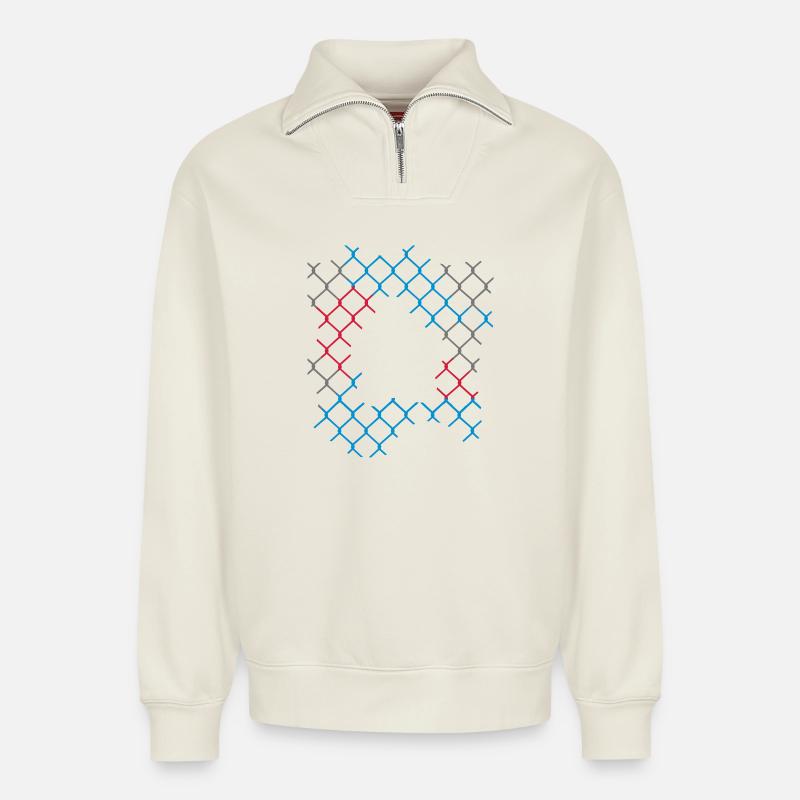 Loch im Maschendrahtzaun - Relaxed Unisex Organic Half Zip Sweatshirt – von SPREAD - Naturweiß