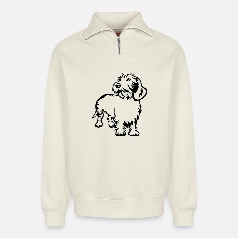dachshund - Relaxed Unisex Organic Half Zip Sweatshirt – by SPREAD - off white